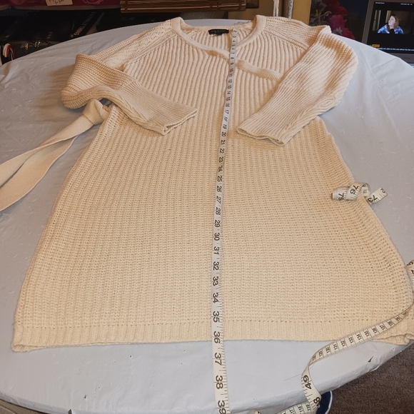 Say What? womens beige long sleeve vneck knitted sweater dress w/belt sz Large - Picture 5 of 8